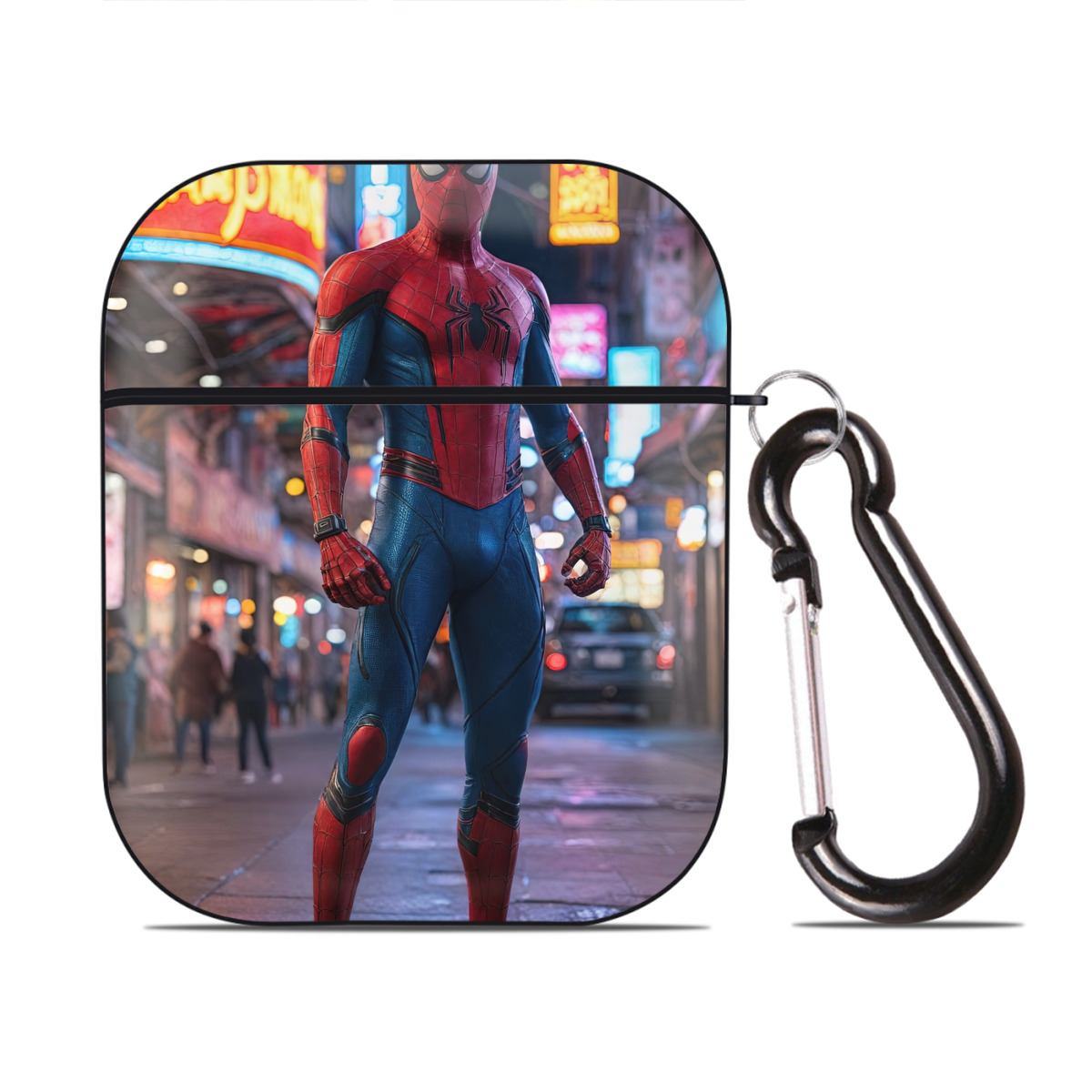 （画像用） Spider Man スパイダーマン AirPods 第2世代保護ケース ハードシェル ブラック 耐衝撃・防指紋・カラビナ付き