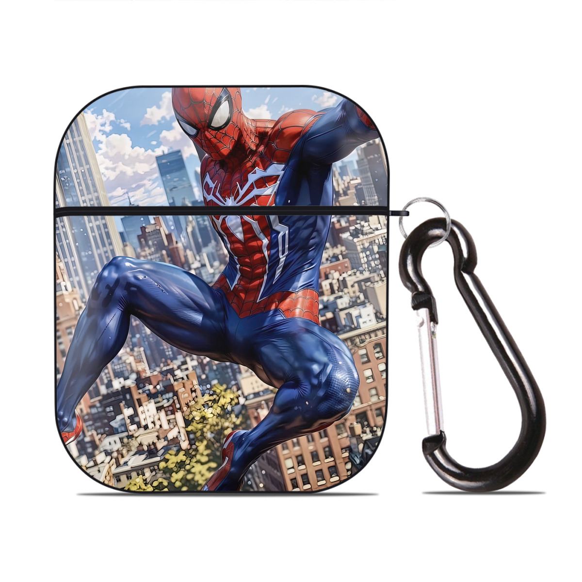 （画像用） Spider Man スパイダーマン AirPods 第2世代保護ケース ハードシェル ブラック 耐衝撃・防指紋・カラビナ付き