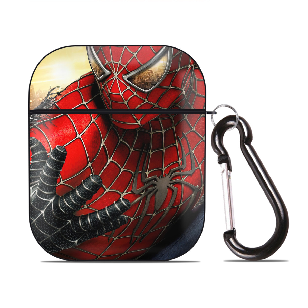（画像用） Spider Man スパイダーマン AirPods 第2世代保護ケース ハードシェル ブラック 耐衝撃・防指紋・カラビナ付き