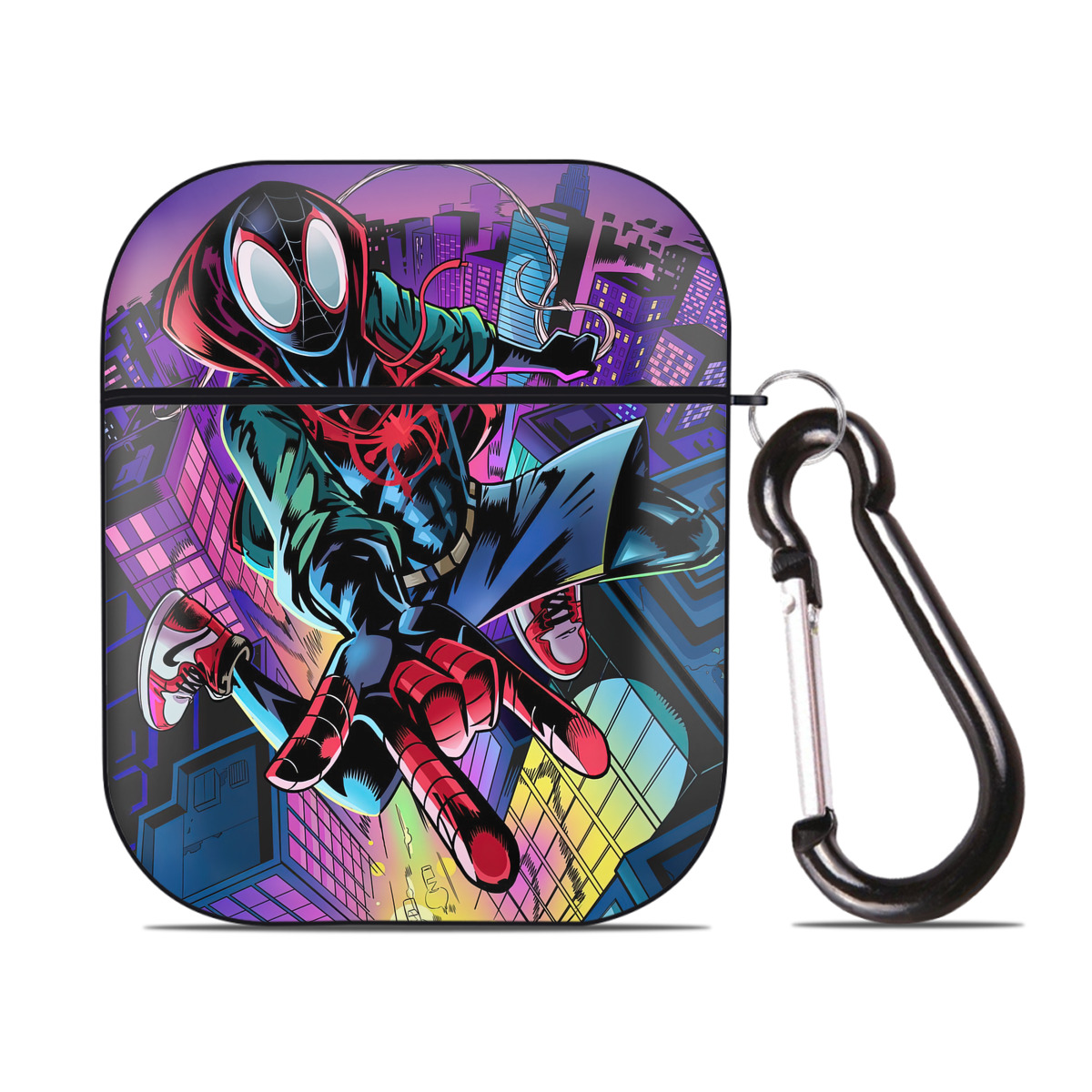 （画像用） Spider Man スパイダーマン AirPods 第2世代保護ケース ハードシェル ブラック 耐衝撃・防指紋・カラビナ付き