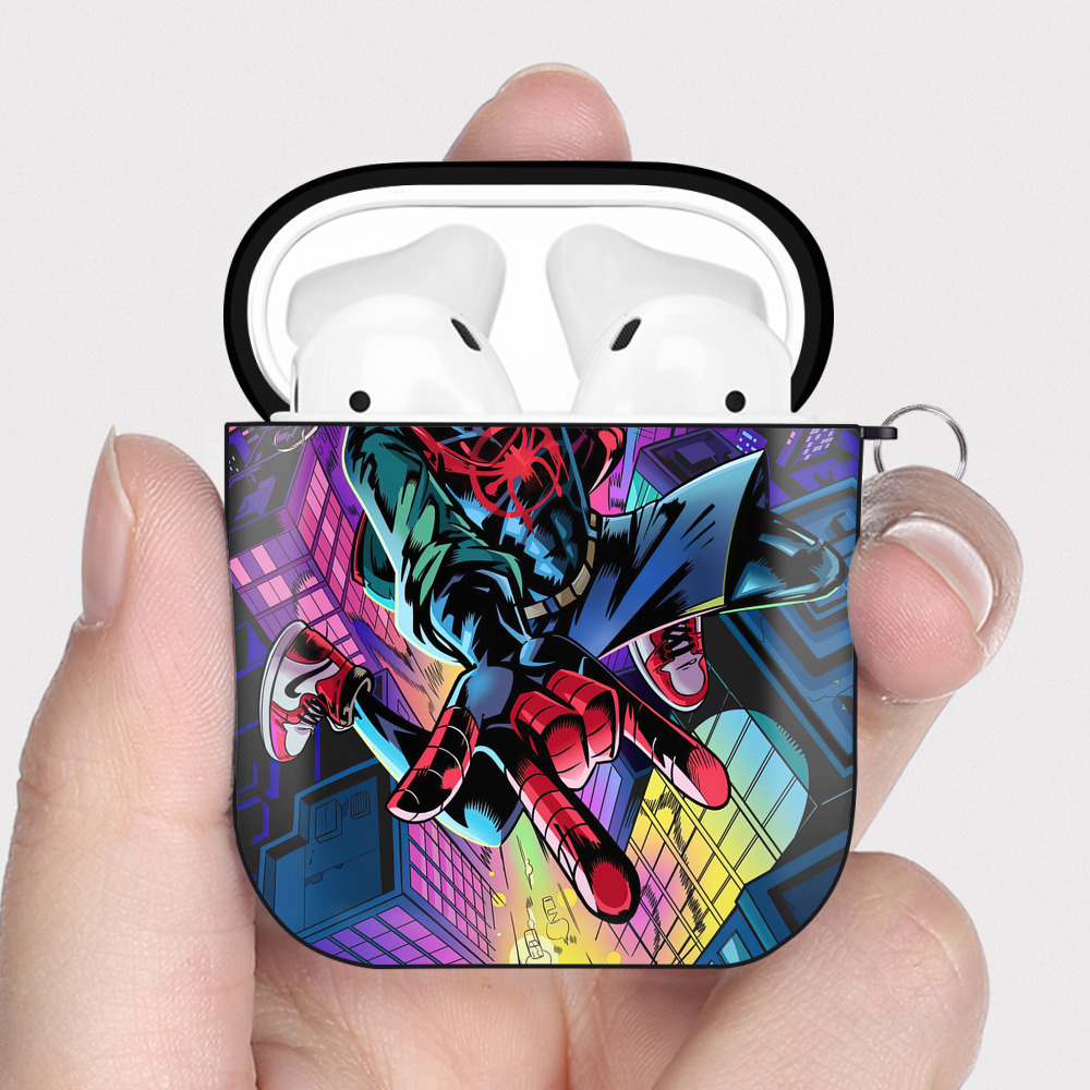 （画像用） Spider Man スパイダーマン AirPods 第2世代保護ケース ハードシェル ブラック 耐衝撃・防指紋・カラビナ付き