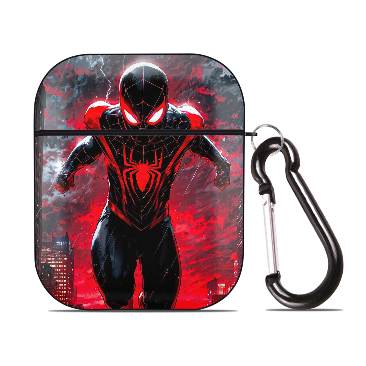（画像用） Spider Man スパイダーマン AirPods 第2世代保護ケース ハードシェル ブラック 耐衝撃・防指紋・カラビナ付き