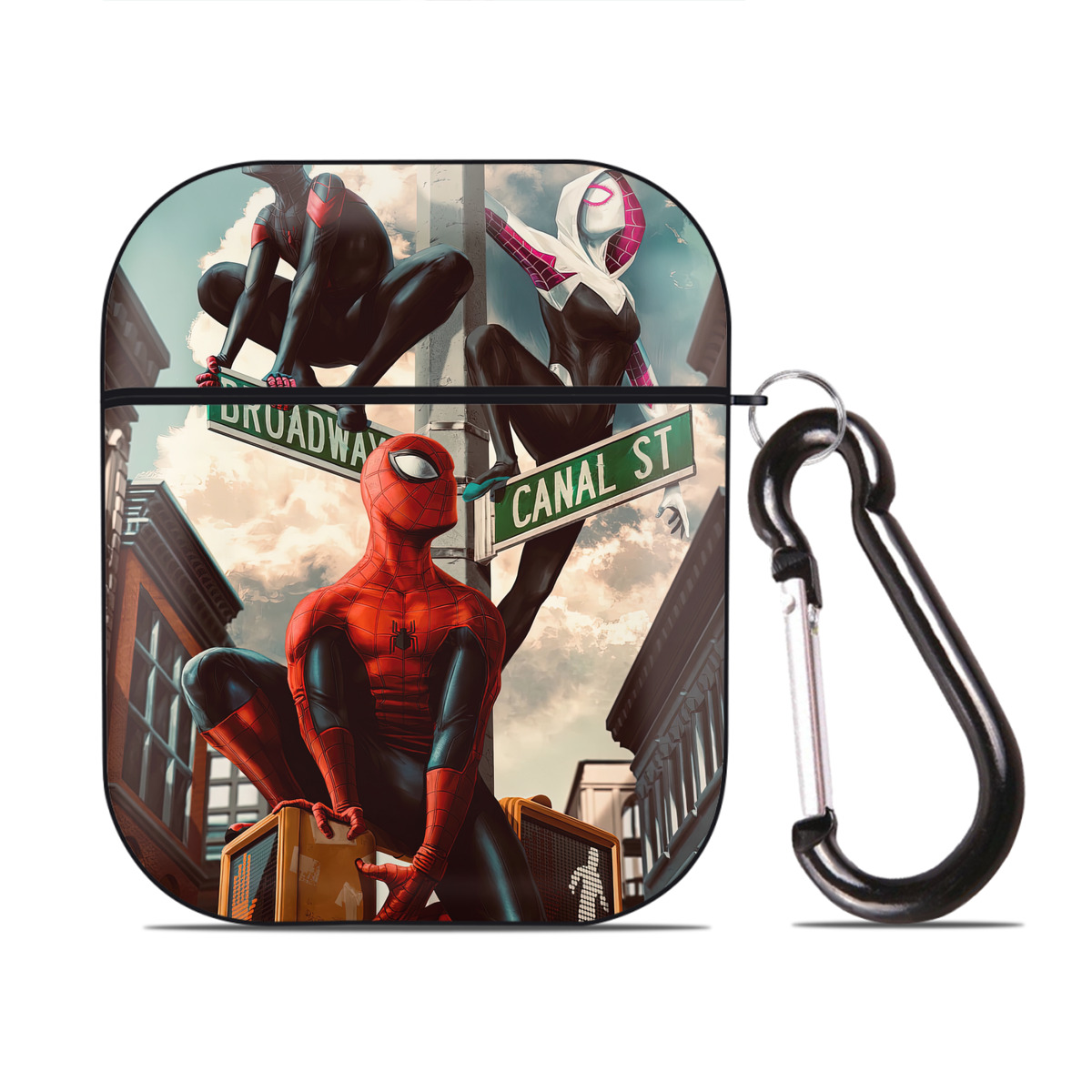 （画像用） Spider Man スパイダーマン AirPods 第2世代保護ケース ハードシェル ブラック 耐衝撃・防指紋・カラビナ付き
