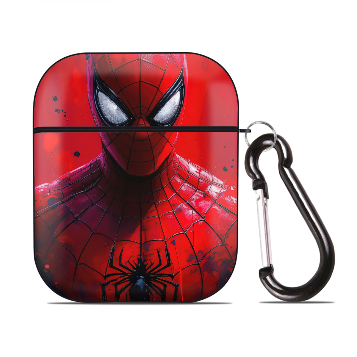（画像用） Spider Man スパイダーマン AirPods 第2世代保護ケース ハードシェル ブラック 耐衝撃・防指紋・カラビナ付き