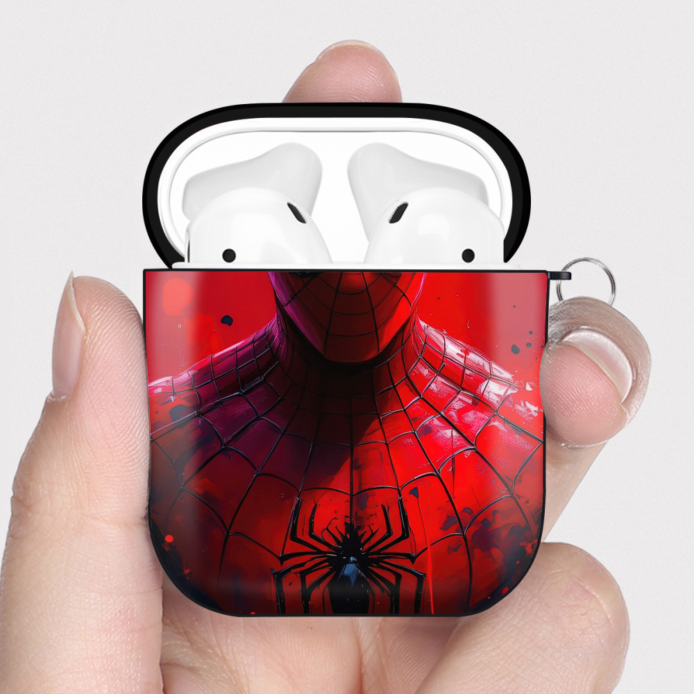 Spider Man スパイダーマン AirPods 第2世代保護ケース ハードシェル ブラック 耐衝撃・防指紋・カラビナ付き