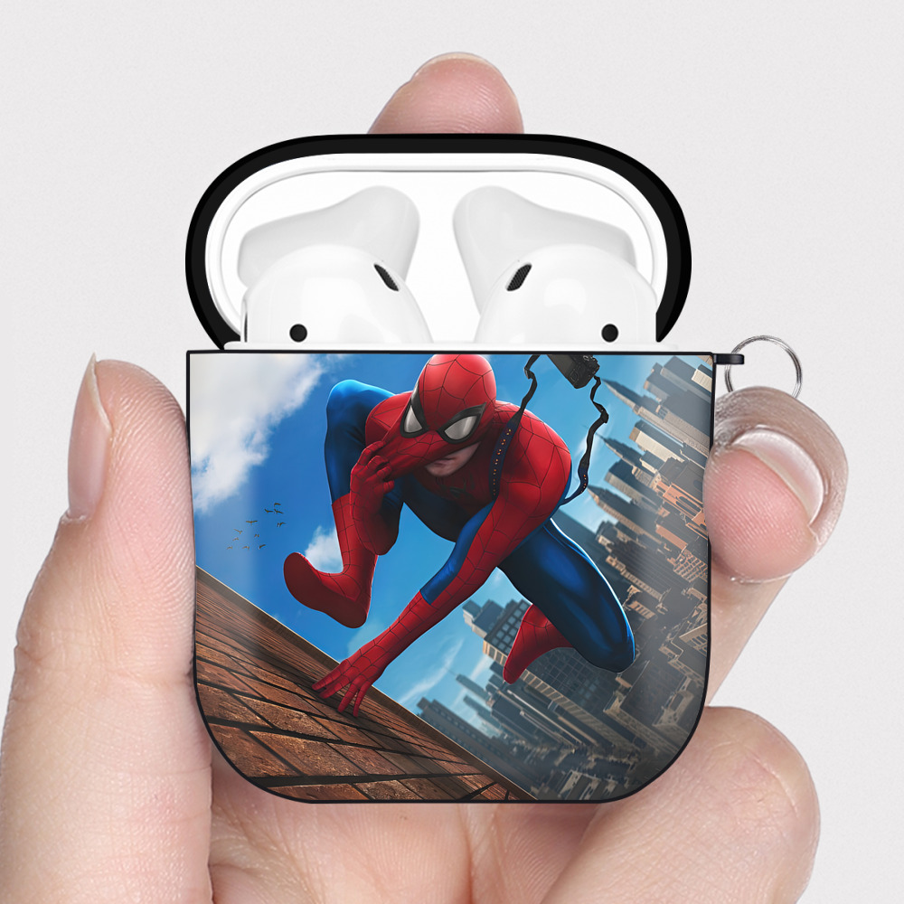（画像用） Spider Man スパイダーマン AirPods 第2世代保護ケース ハードシェル ブラック 耐衝撃・防指紋・カラビナ付き