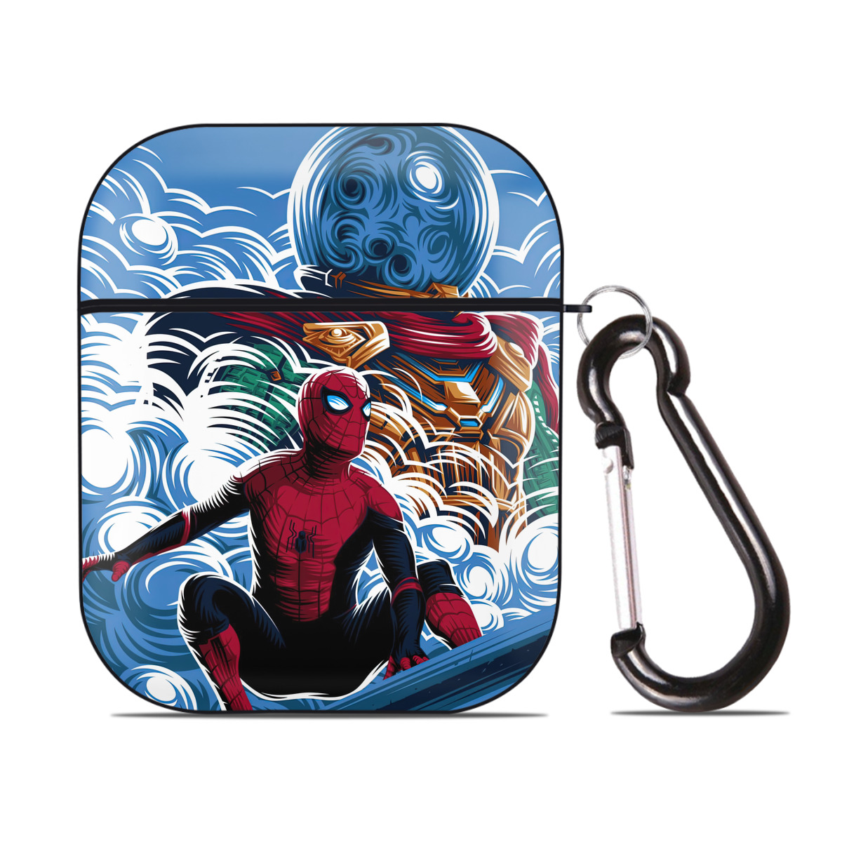 （画像用） Spider Man スパイダーマン AirPods 第2世代保護ケース ハードシェル ブラック 耐衝撃・防指紋・カラビナ付き