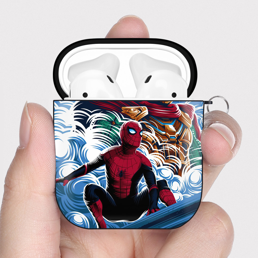 （画像用） Spider Man スパイダーマン AirPods 第2世代保護ケース ハードシェル ブラック 耐衝撃・防指紋・カラビナ付き