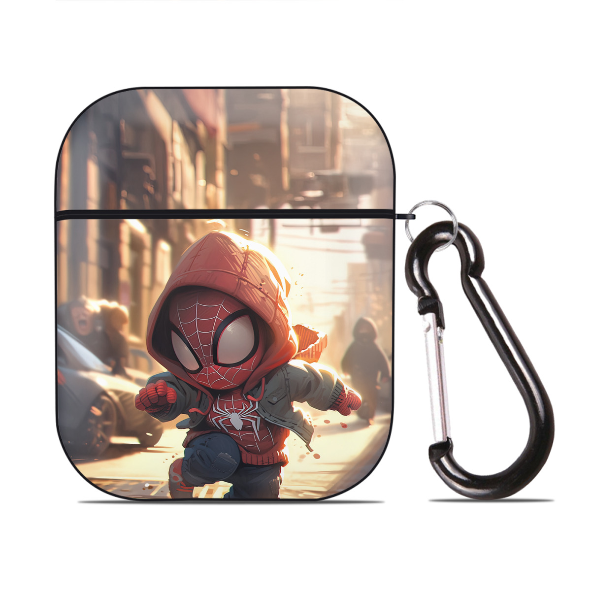 （画像用） Spider Man スパイダーマン AirPods 第2世代保護ケース ハードシェル ブラック 耐衝撃・防指紋・カラビナ付き