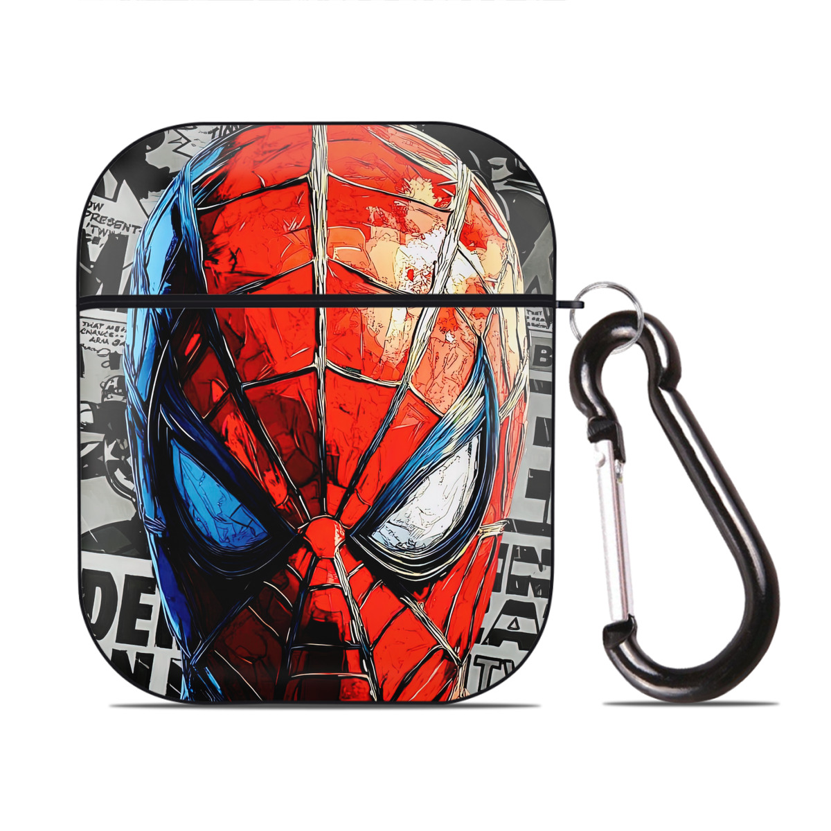 （画像用） Spider Man スパイダーマン AirPods 第2世代保護ケース ハードシェル ブラック 耐衝撃・防指紋・カラビナ付き