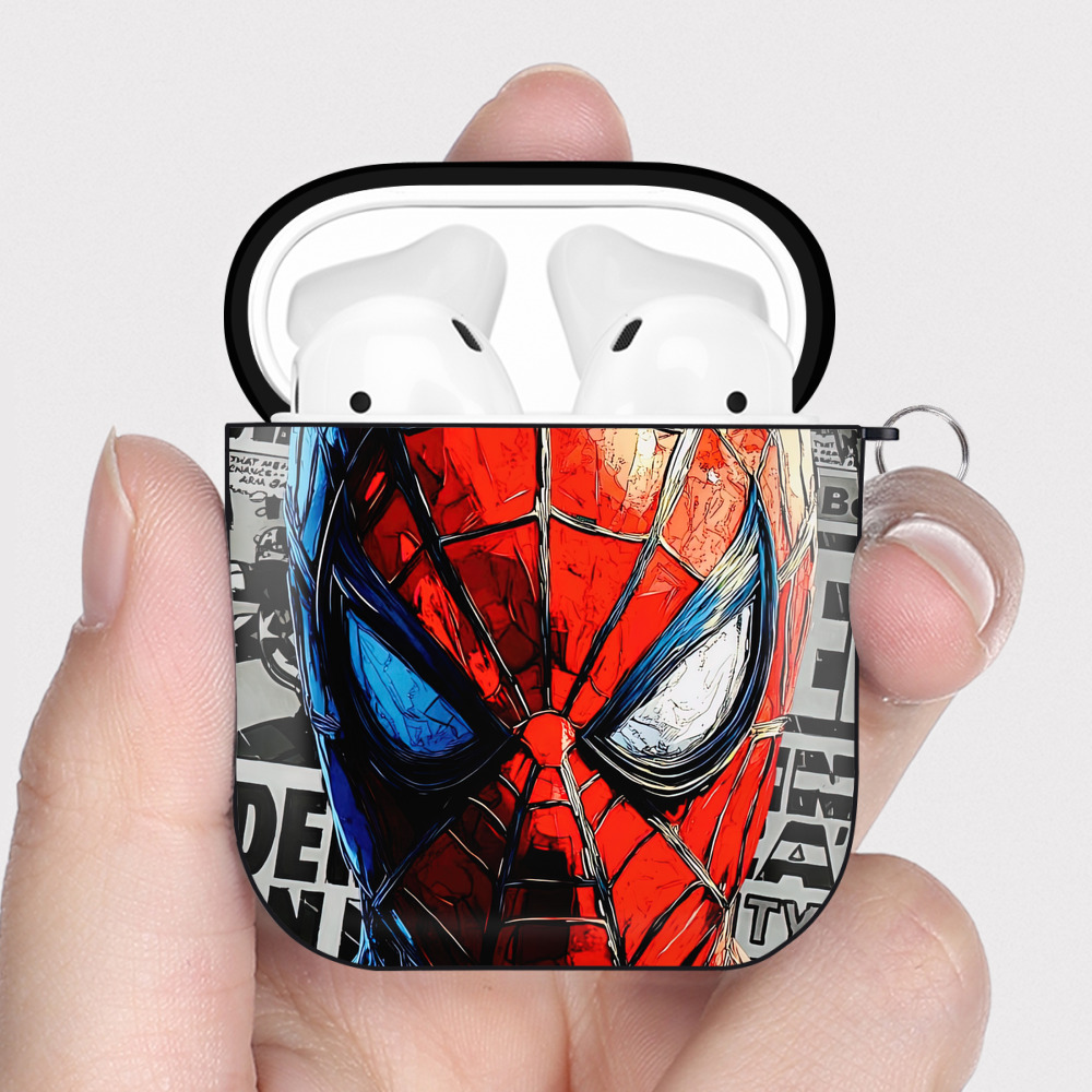 （画像用） Spider Man スパイダーマン AirPods 第2世代保護ケース ハードシェル ブラック 耐衝撃・防指紋・カラビナ付き