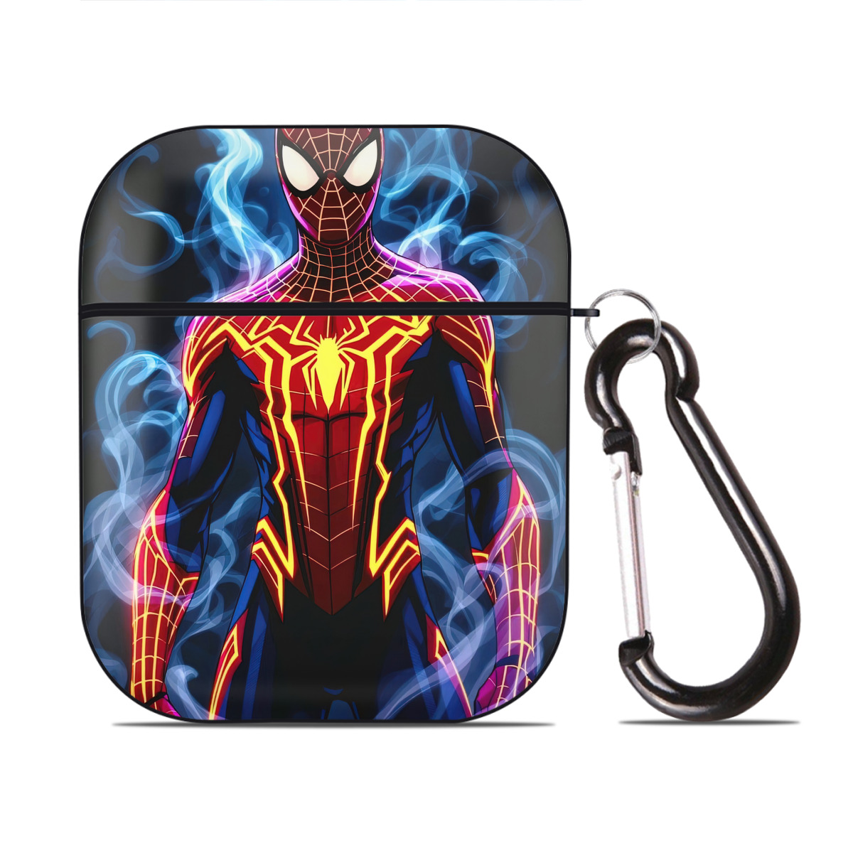 （画像用） Spider Man スパイダーマン AirPods 第2世代保護ケース ハードシェル ブラック 耐衝撃・防指紋・カラビナ付き