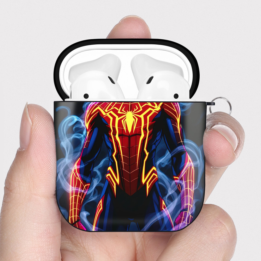 （画像用） Spider Man スパイダーマン AirPods 第2世代保護ケース ハードシェル ブラック 耐衝撃・防指紋・カラビナ付き