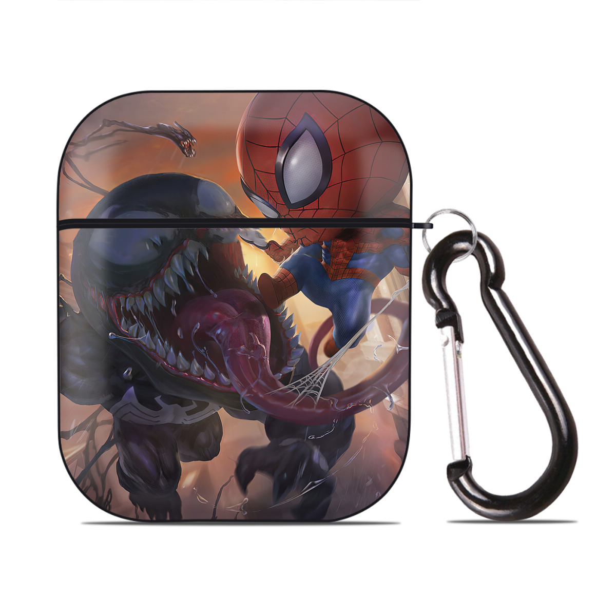 （画像用） Spider Man スパイダーマン AirPods 第2世代保護ケース ハードシェル ブラック 耐衝撃・防指紋・カラビナ付き