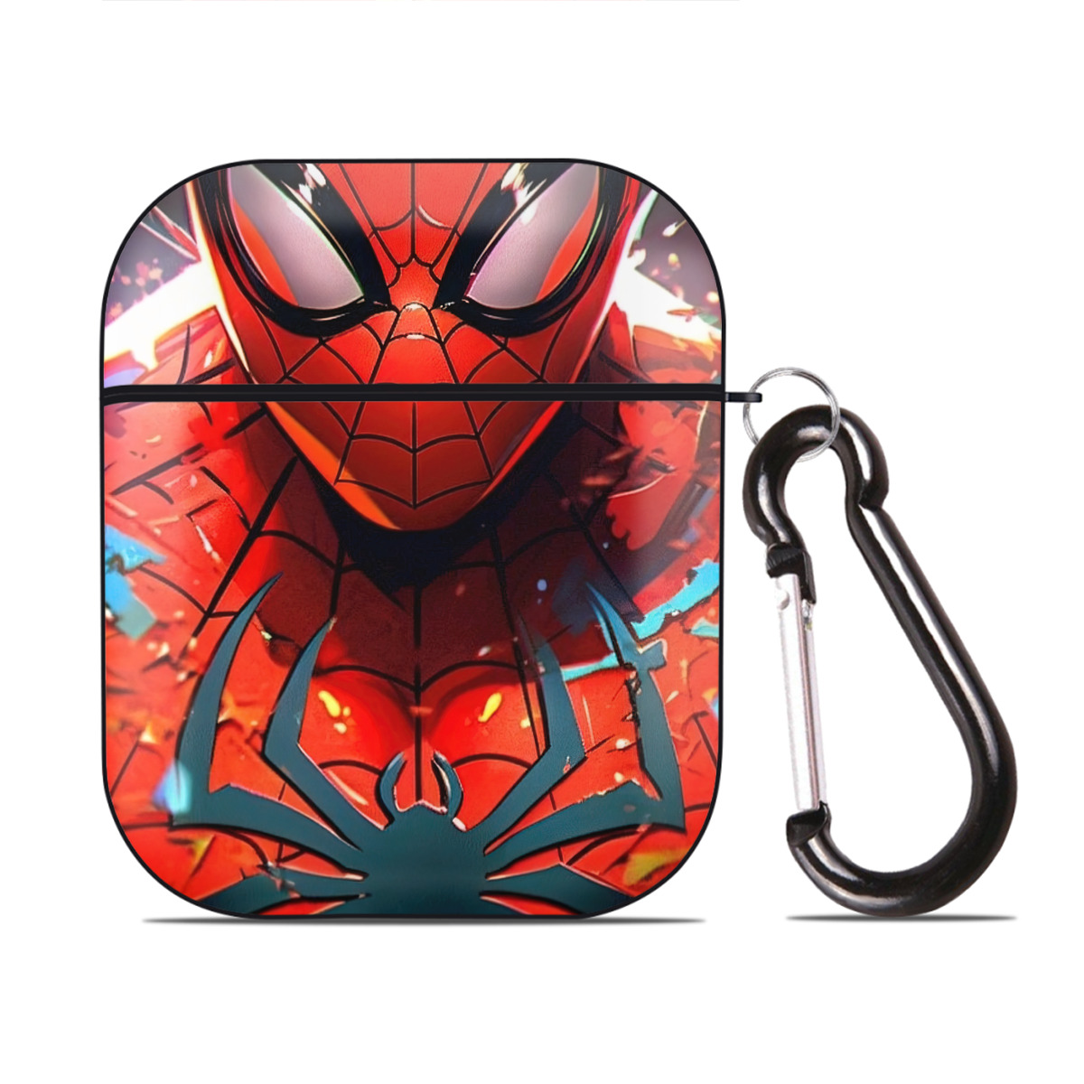 （画像用） Spider Man スパイダーマン AirPods 第2世代保護ケース ハードシェル ブラック 耐衝撃・防指紋・カラビナ付き