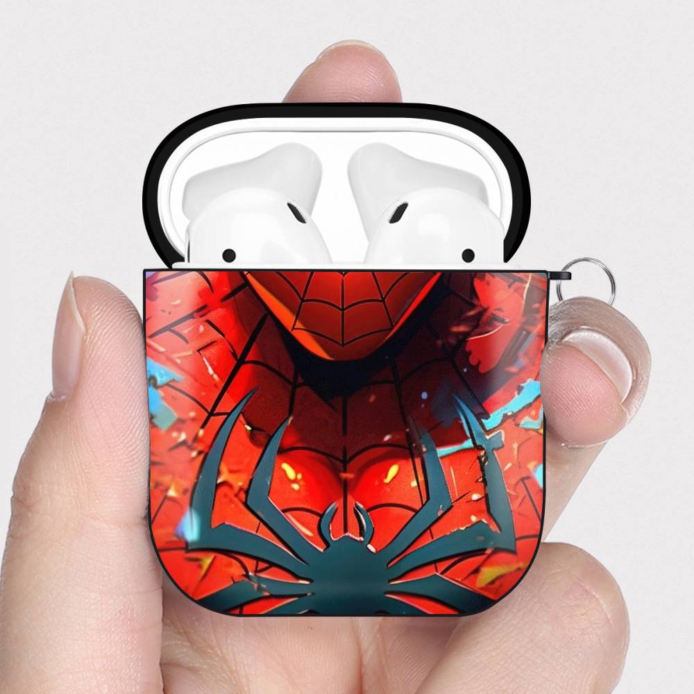 （画像用） Spider Man スパイダーマン AirPods 第2世代保護ケース ハードシェル ブラック 耐衝撃・防指紋・カラビナ付き