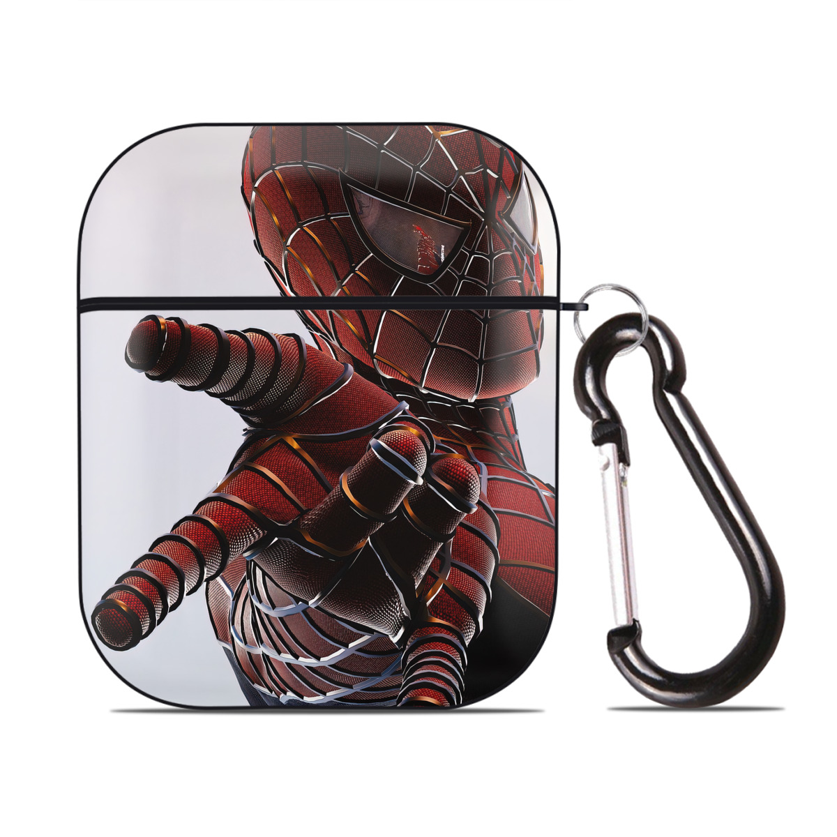 （画像用） Spider Man スパイダーマン AirPods 第2世代保護ケース ハードシェル ブラック 耐衝撃・防指紋・カラビナ付き