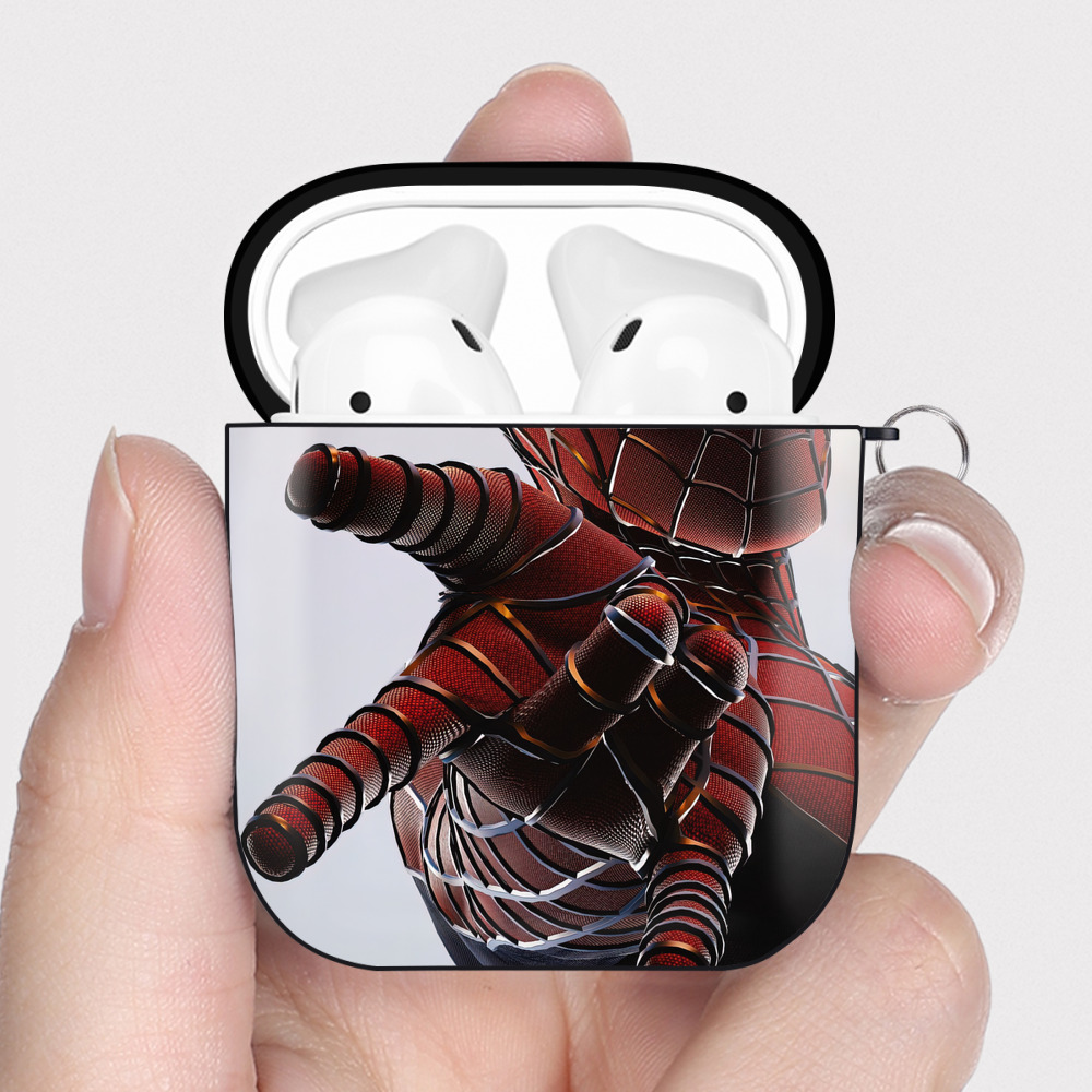 （画像用） Spider Man スパイダーマン AirPods 第2世代保護ケース ハードシェル ブラック 耐衝撃・防指紋・カラビナ付き
