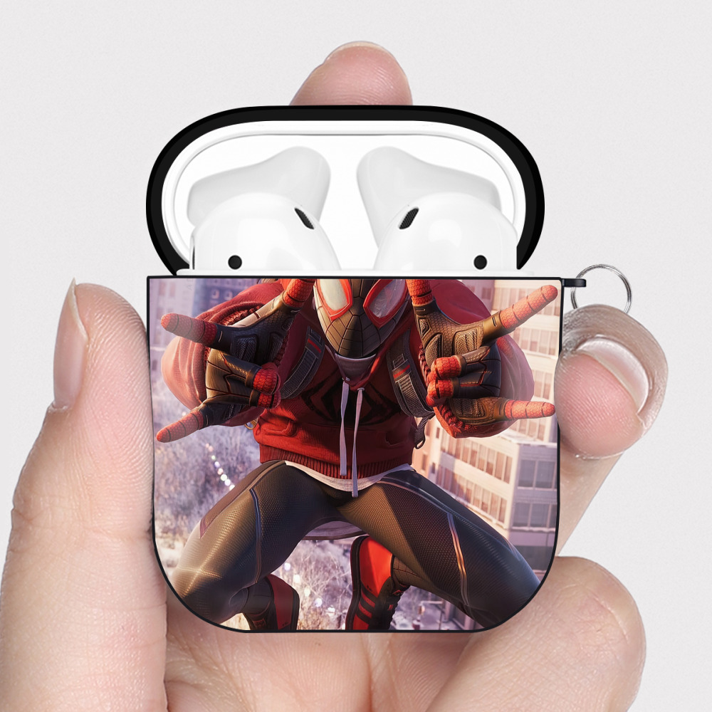 （画像用） Spider Man スパイダーマン AirPods 第2世代保護ケース ハードシェル ブラック 耐衝撃・防指紋・カラビナ付き