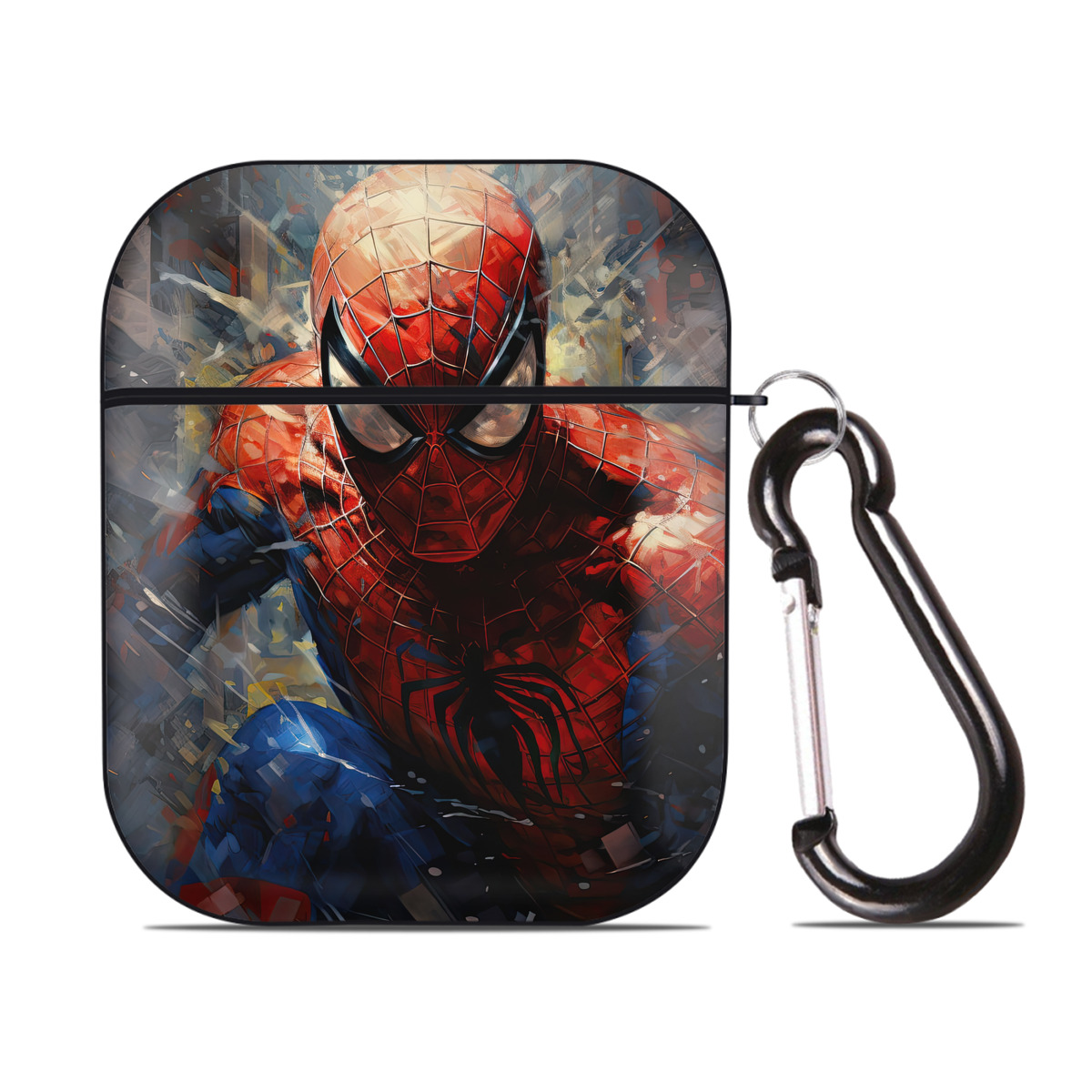 （画像用） Spider Man スパイダーマン AirPods 第2世代保護ケース ハードシェル ブラック 耐衝撃・防指紋・カラビナ付き