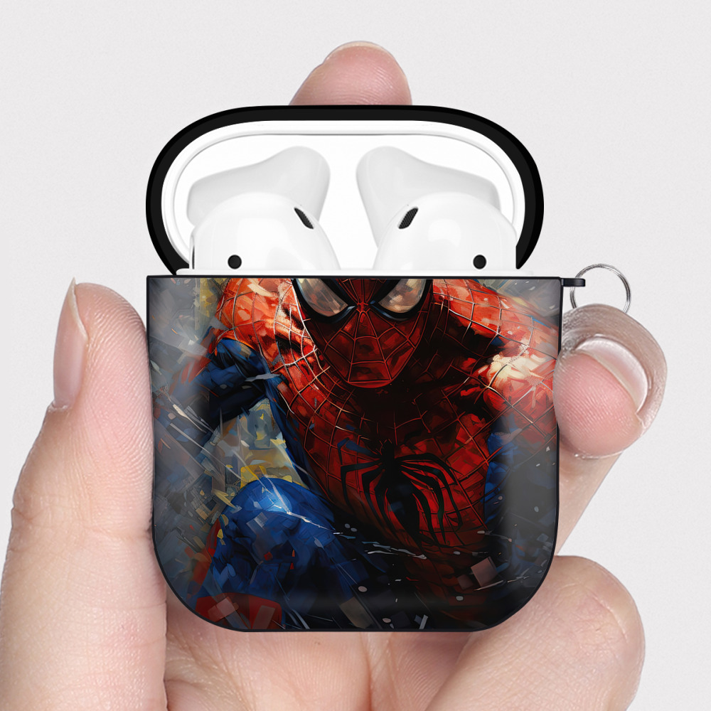 （画像用） Spider Man スパイダーマン AirPods 第2世代保護ケース ハードシェル ブラック 耐衝撃・防指紋・カラビナ付き