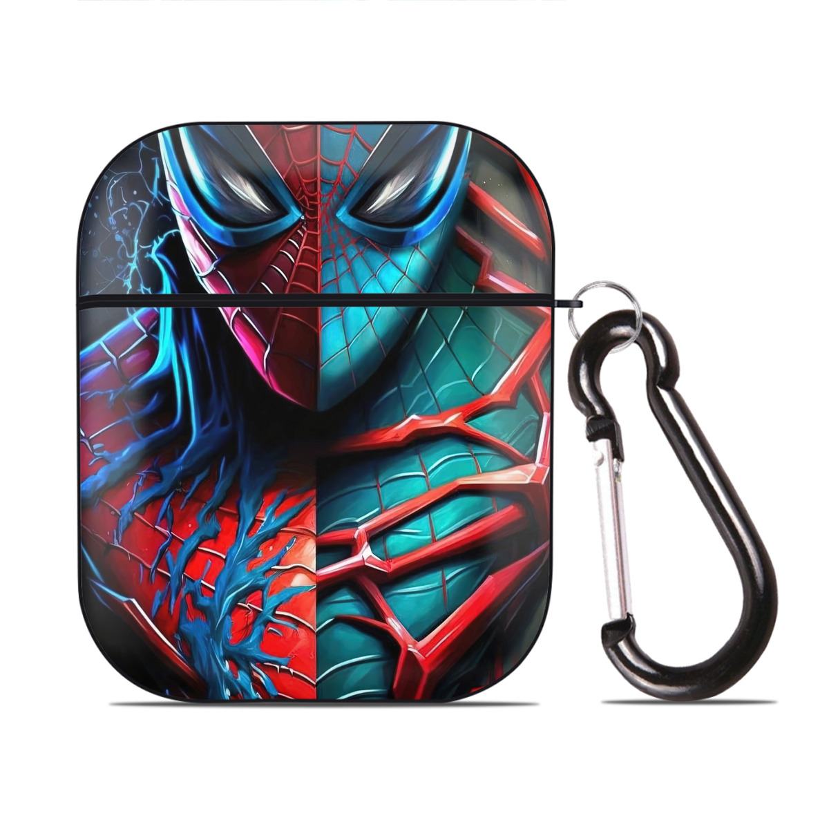 （画像用） Spider Man スパイダーマン AirPods 第2世代保護ケース ハードシェル ブラック 耐衝撃・防指紋・カラビナ付き