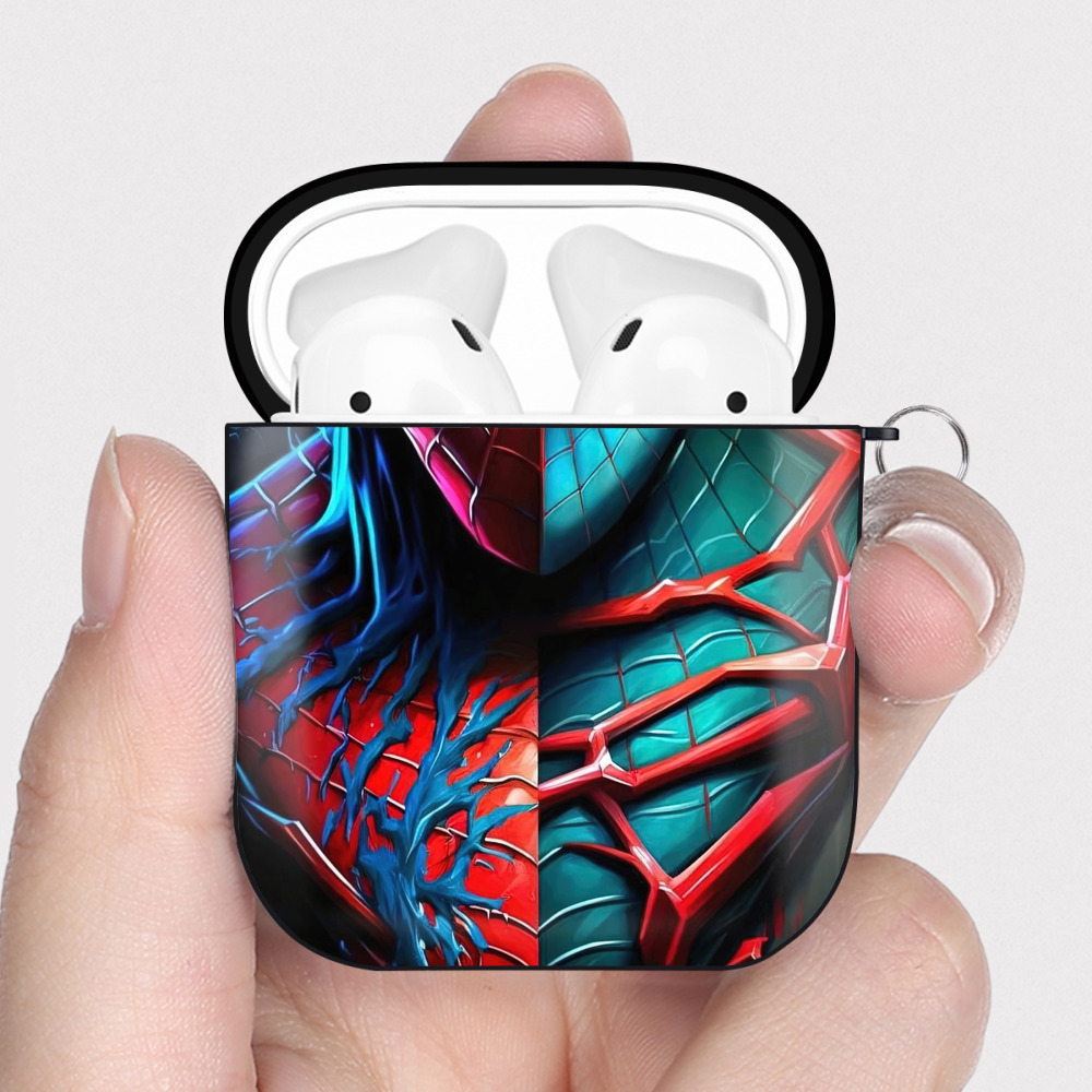 （画像用） Spider Man スパイダーマン AirPods 第2世代保護ケース ハードシェル ブラック 耐衝撃・防指紋・カラビナ付き