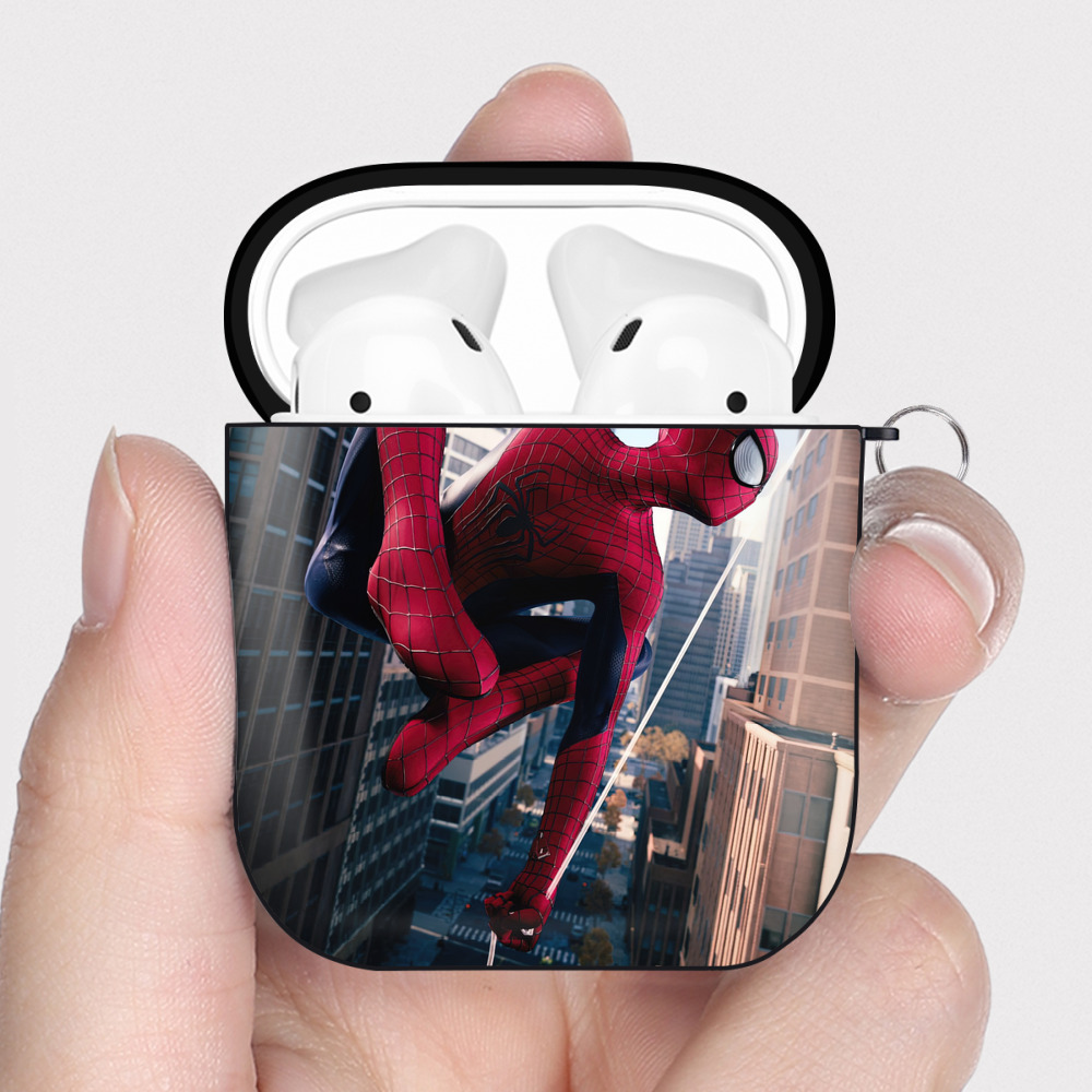 （画像用） Spider Man スパイダーマン AirPods 第2世代保護ケース ハードシェル ブラック 耐衝撃・防指紋・カラビナ付き