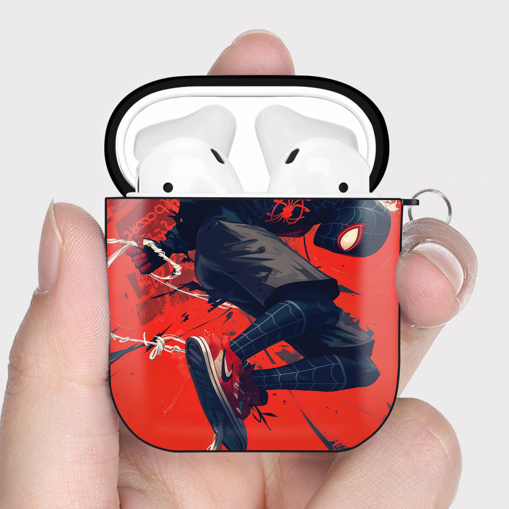 （画像用） Spider Man スパイダーマン AirPods 第2世代保護ケース ハードシェル ブラック 耐衝撃・防指紋・カラビナ付き