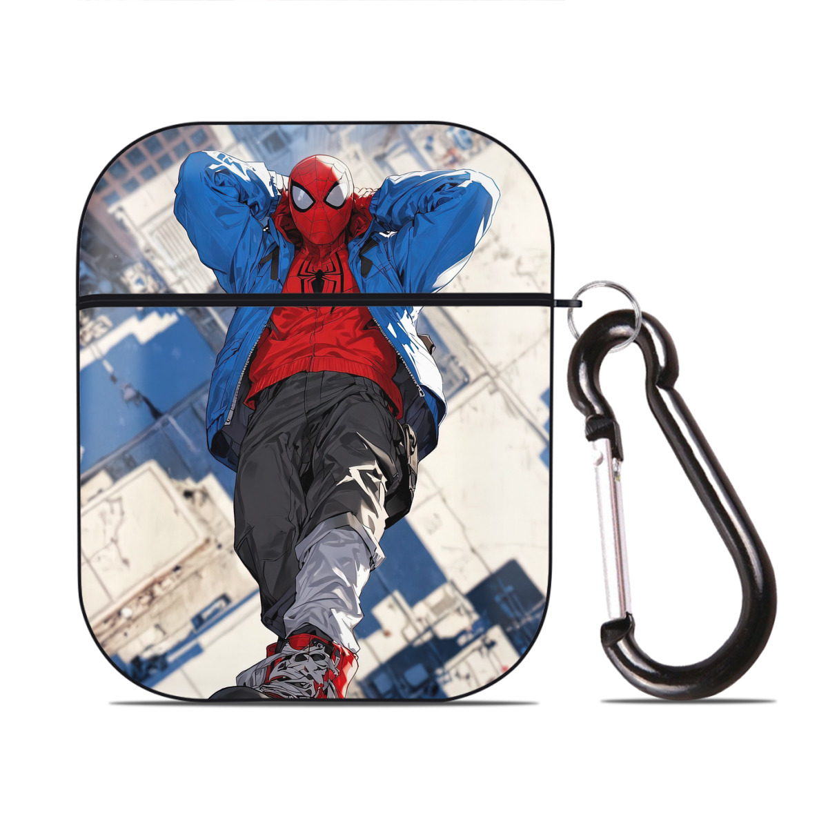（画像用） Spider Man スパイダーマン AirPods 第2世代保護ケース ハードシェル ブラック 耐衝撃・防指紋・カラビナ付き