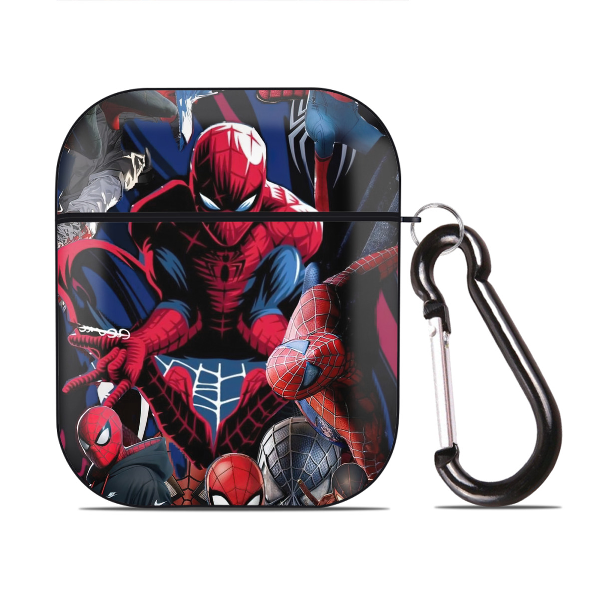 （画像用） Spider Man スパイダーマン AirPods 第2世代保護ケース ハードシェル ブラック 耐衝撃・防指紋・カラビナ付き