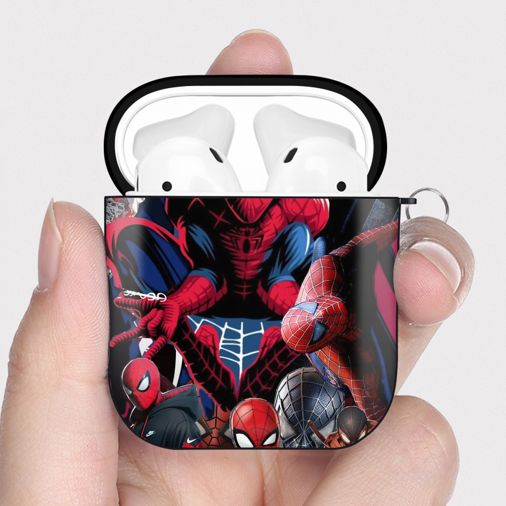 （画像用） Spider Man スパイダーマン AirPods 第2世代保護ケース ハードシェル ブラック 耐衝撃・防指紋・カラビナ付き