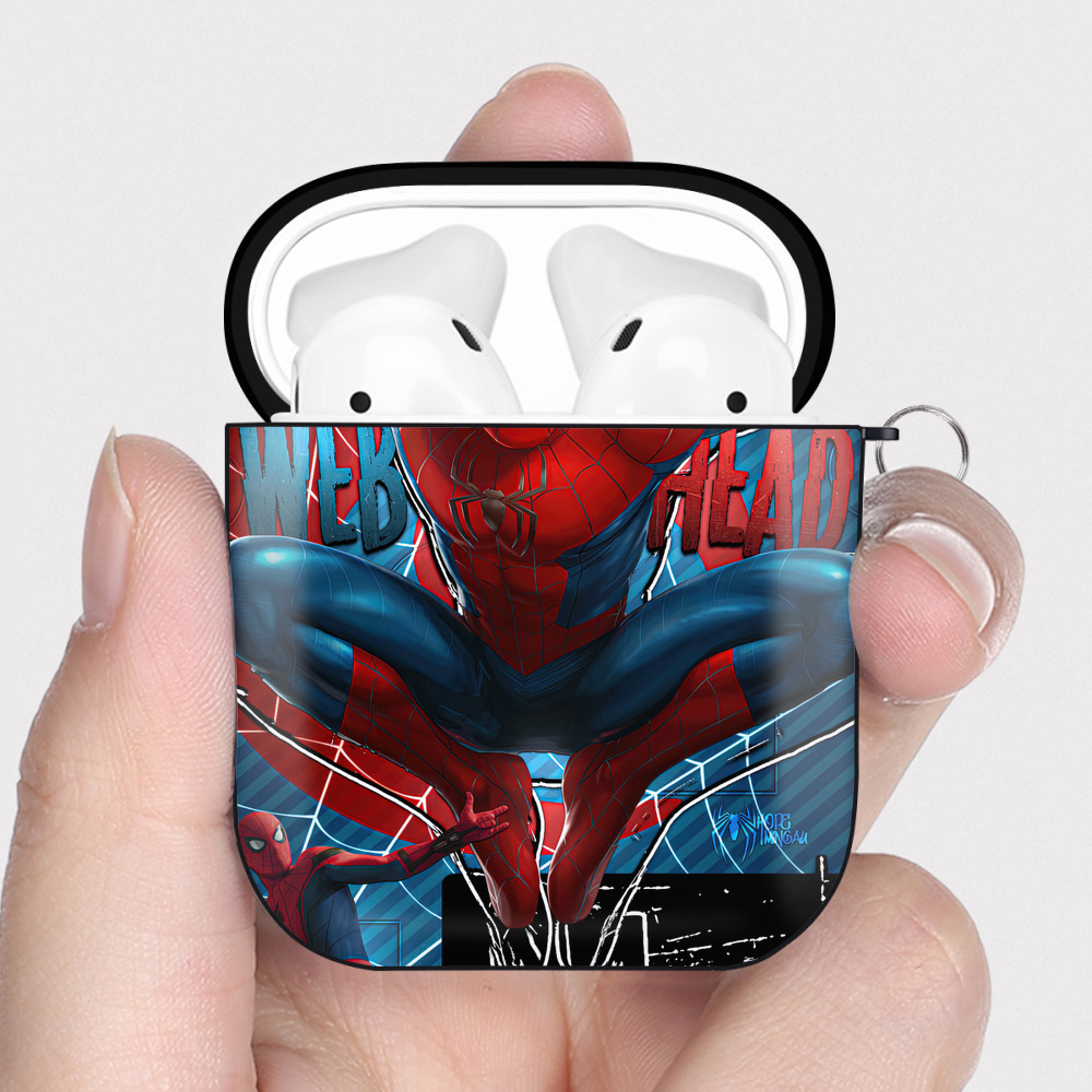 （画像用） Spider Man スパイダーマン AirPods 第2世代保護ケース ハードシェル ブラック 耐衝撃・防指紋・カラビナ付き