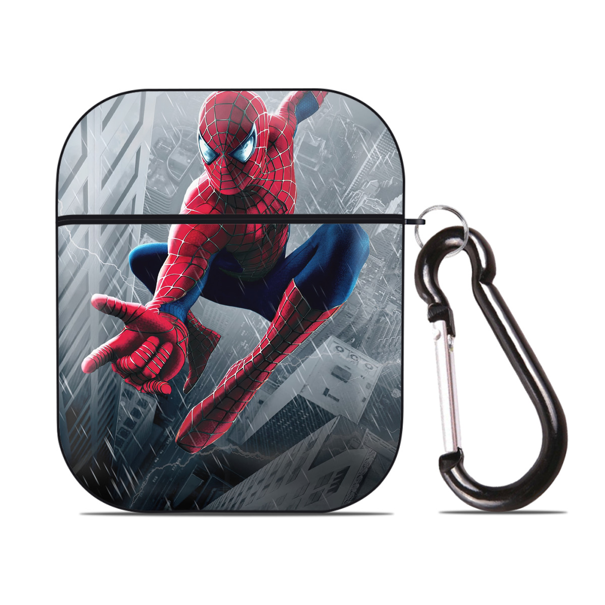 （画像用） Spider Man スパイダーマン AirPods 第2世代保護ケース ハードシェル ブラック 耐衝撃・防指紋・カラビナ付き