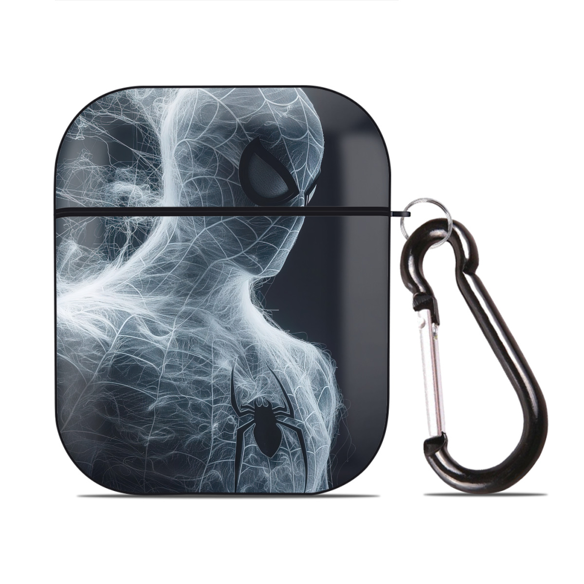 （画像用） Spider Man スパイダーマン AirPods 第2世代保護ケース ハードシェル ブラック 耐衝撃・防指紋・カラビナ付き