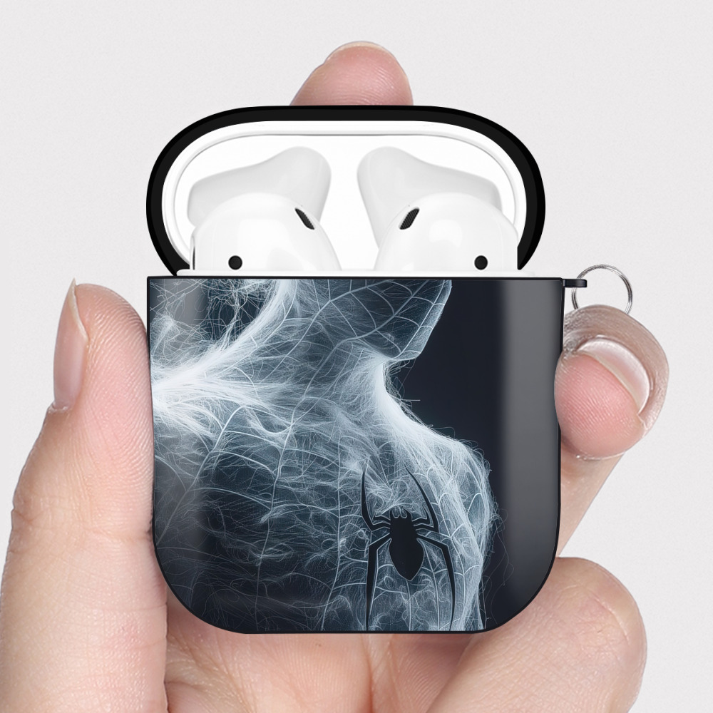 （画像用） Spider Man スパイダーマン AirPods 第2世代保護ケース ハードシェル ブラック 耐衝撃・防指紋・カラビナ付き