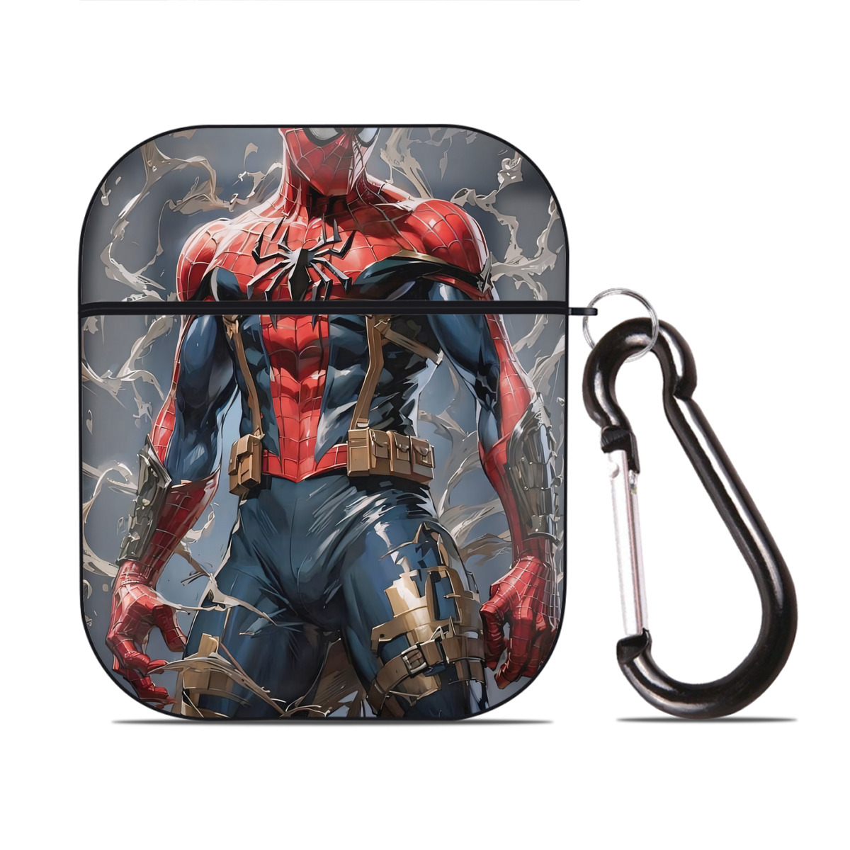 （画像用） Spider Man スパイダーマン AirPods 第2世代保護ケース ハードシェル ブラック 耐衝撃・防指紋・カラビナ付き