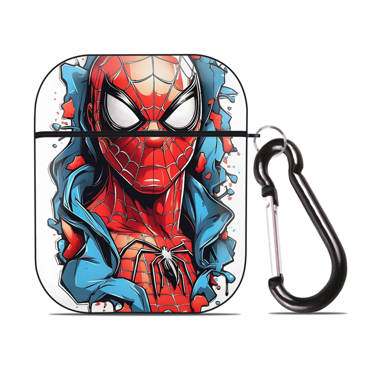 （画像用） Spider Man スパイダーマン AirPods 第2世代保護ケース ハードシェル ブラック 耐衝撃・防指紋・カラビナ付き