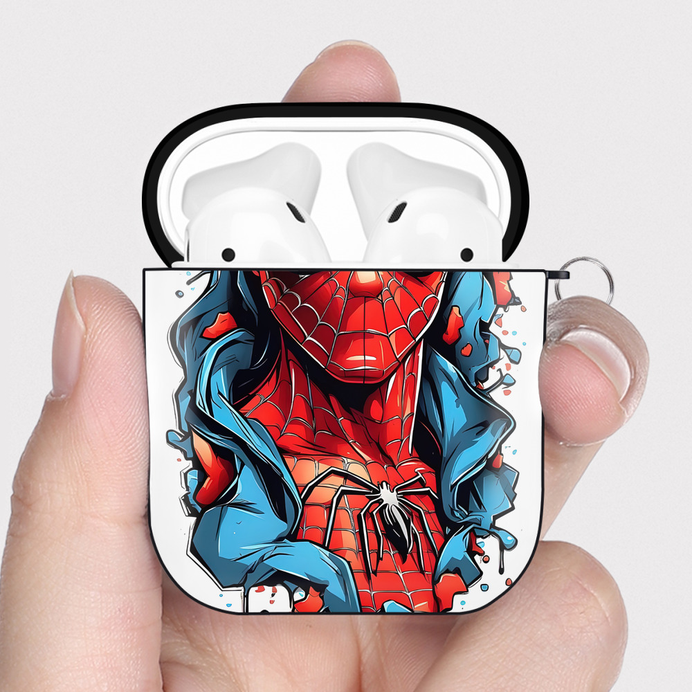 （画像用） Spider Man スパイダーマン AirPods 第2世代保護ケース ハードシェル ブラック 耐衝撃・防指紋・カラビナ付き
