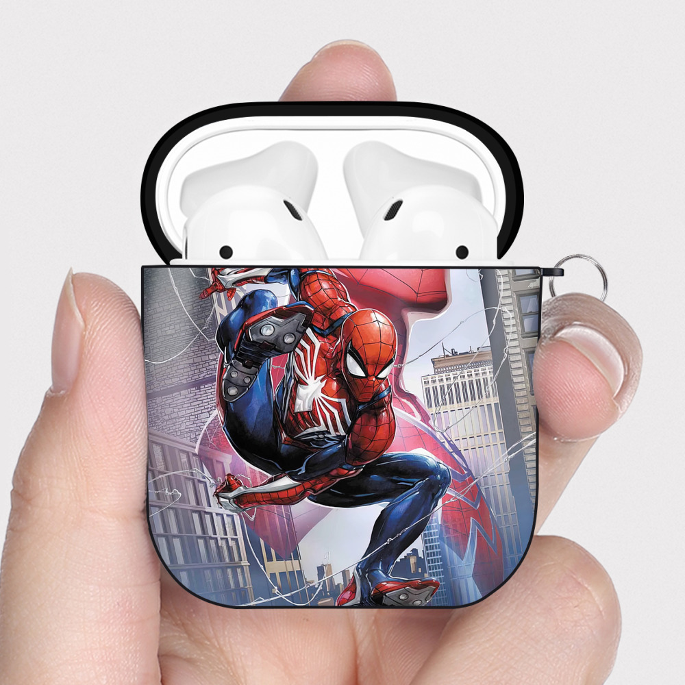 （画像用） Spider Man スパイダーマン AirPods 第2世代保護ケース ハードシェル ブラック 耐衝撃・防指紋・カラビナ付き