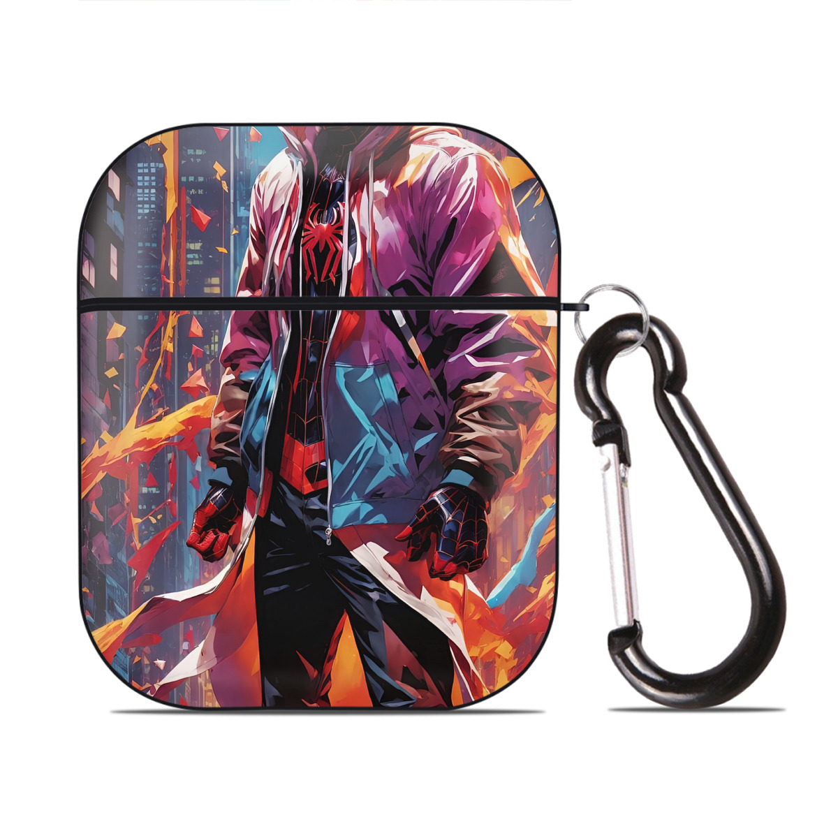 （画像用） Spider Man スパイダーマン AirPods 第2世代保護ケース ハードシェル ブラック 耐衝撃・防指紋・カラビナ付き