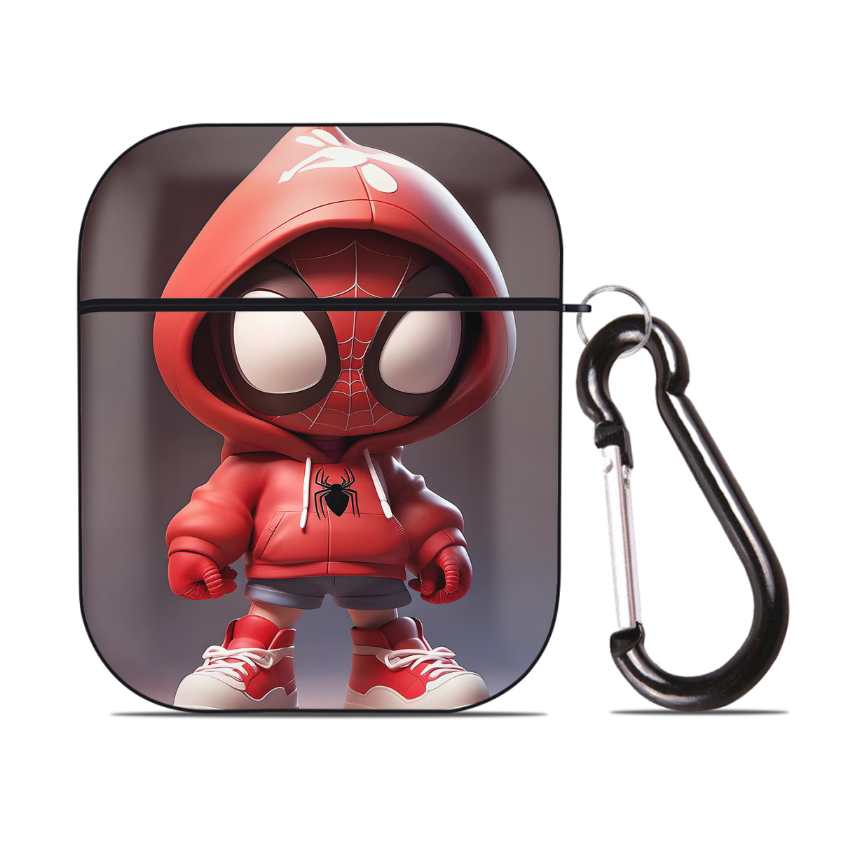 （画像用） Spider Man スパイダーマン AirPods 第2世代保護ケース ハードシェル ブラック 耐衝撃・防指紋・カラビナ付き