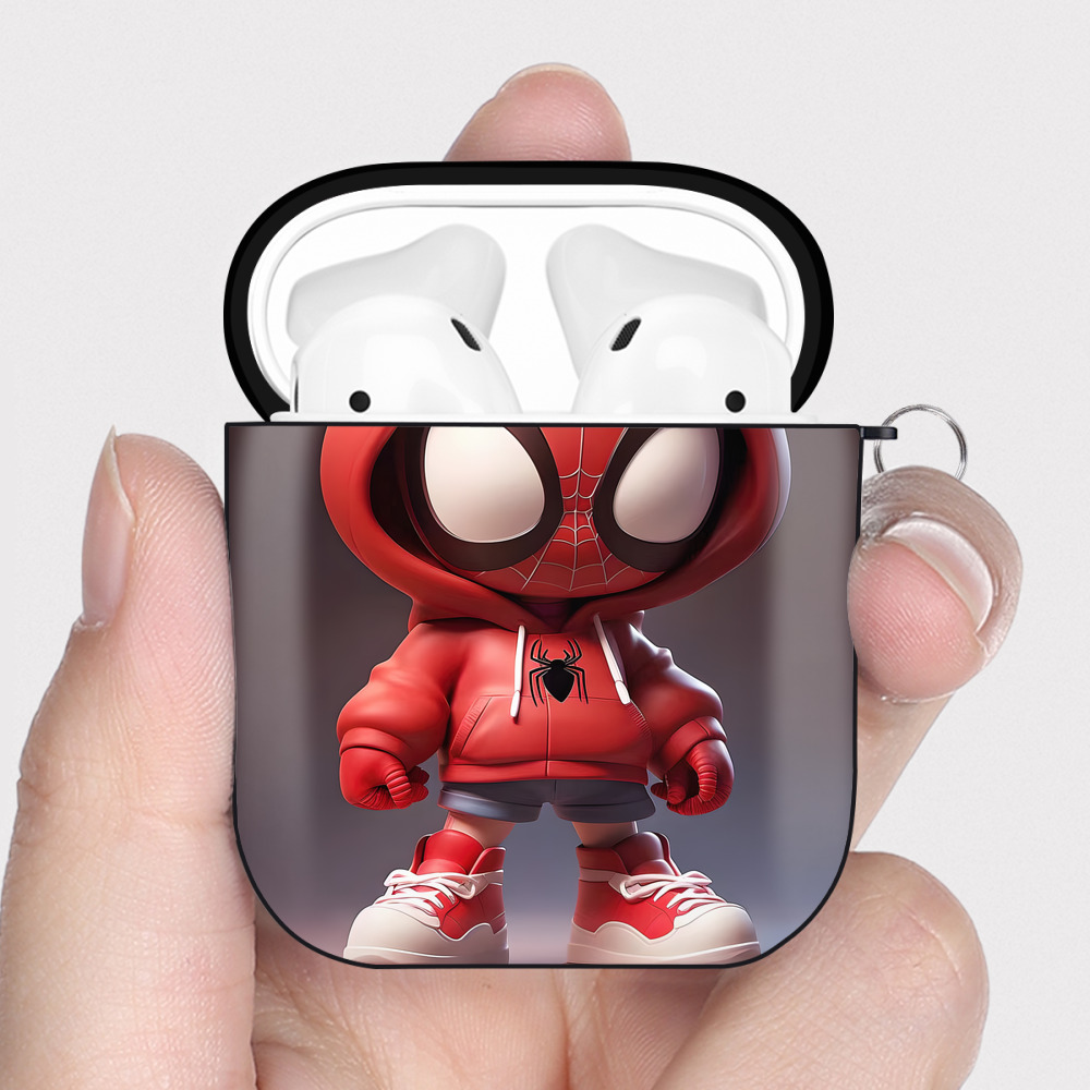 （画像用） Spider Man スパイダーマン AirPods 第2世代保護ケース ハードシェル ブラック 耐衝撃・防指紋・カラビナ付き
