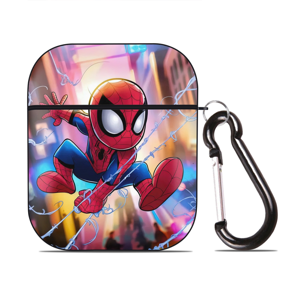 （画像用） Spider Man スパイダーマン AirPods 第2世代保護ケース ハードシェル ブラック 耐衝撃・防指紋・カラビナ付き