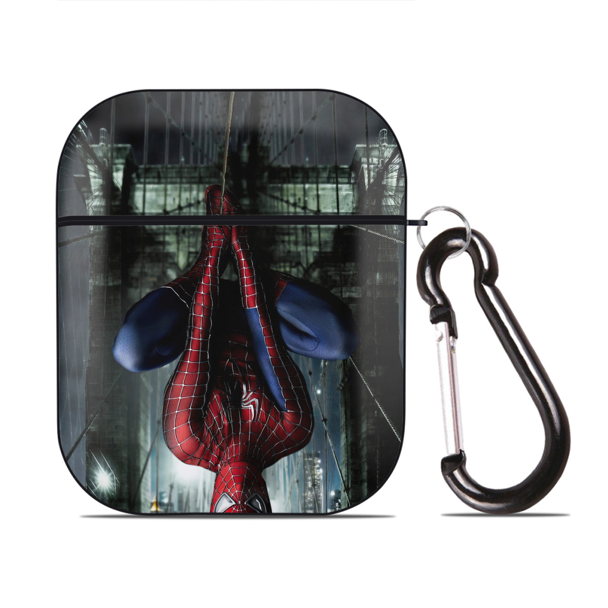 （画像用） Spider Man スパイダーマン AirPods 第2世代保護ケース ハードシェル ブラック 耐衝撃・防指紋・カラビナ付き