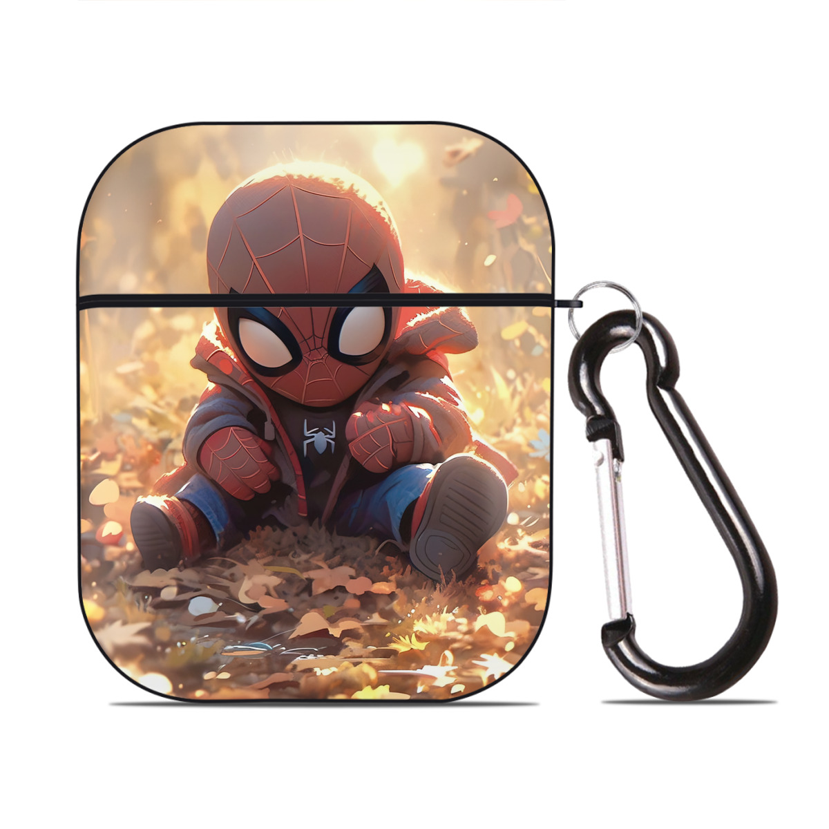 （画像用） Spider Man スパイダーマン AirPods 第2世代保護ケース ハードシェル ブラック 耐衝撃・防指紋・カラビナ付き