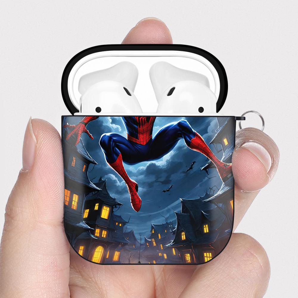 Spider Man スパイダーマン AirPods 第2世代保護ケース ハードシェル ブラック 耐衝撃・防指紋・カラビナ付き