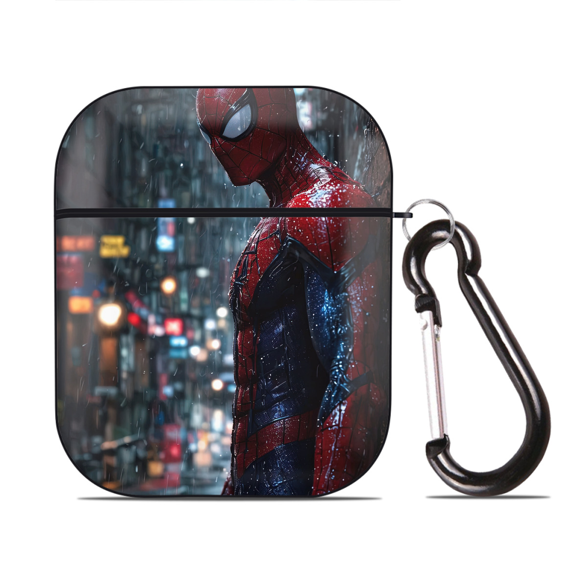 （画像用） Spider Man スパイダーマン AirPods 第2世代保護ケース ハードシェル ブラック 耐衝撃・防指紋・カラビナ付き