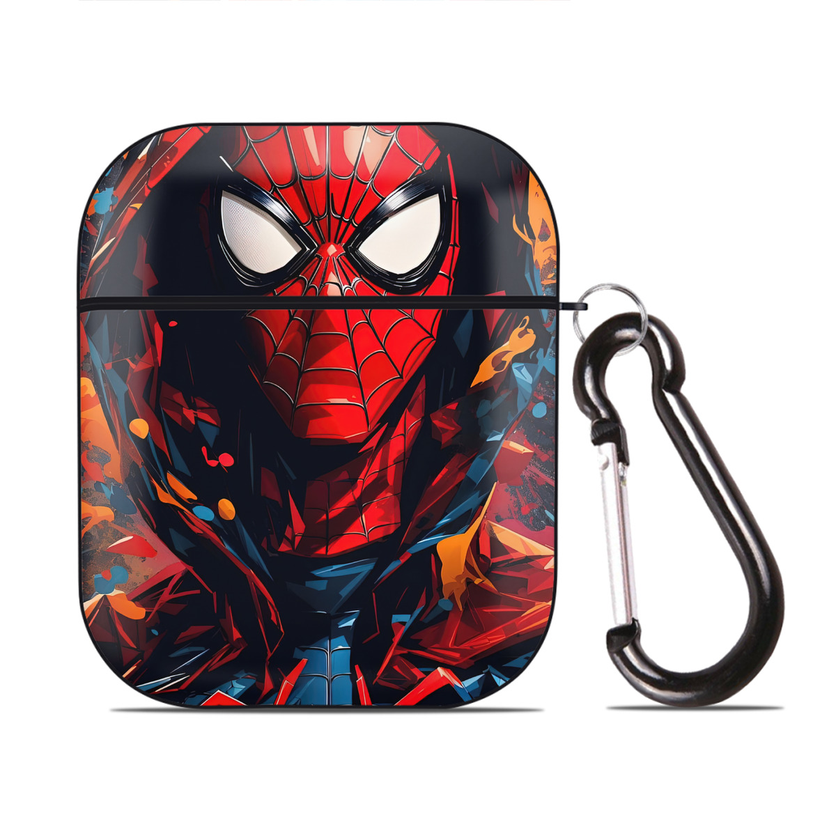 （画像用） Spider Man スパイダーマン AirPods 第2世代保護ケース ハードシェル ブラック 耐衝撃・防指紋・カラビナ付き