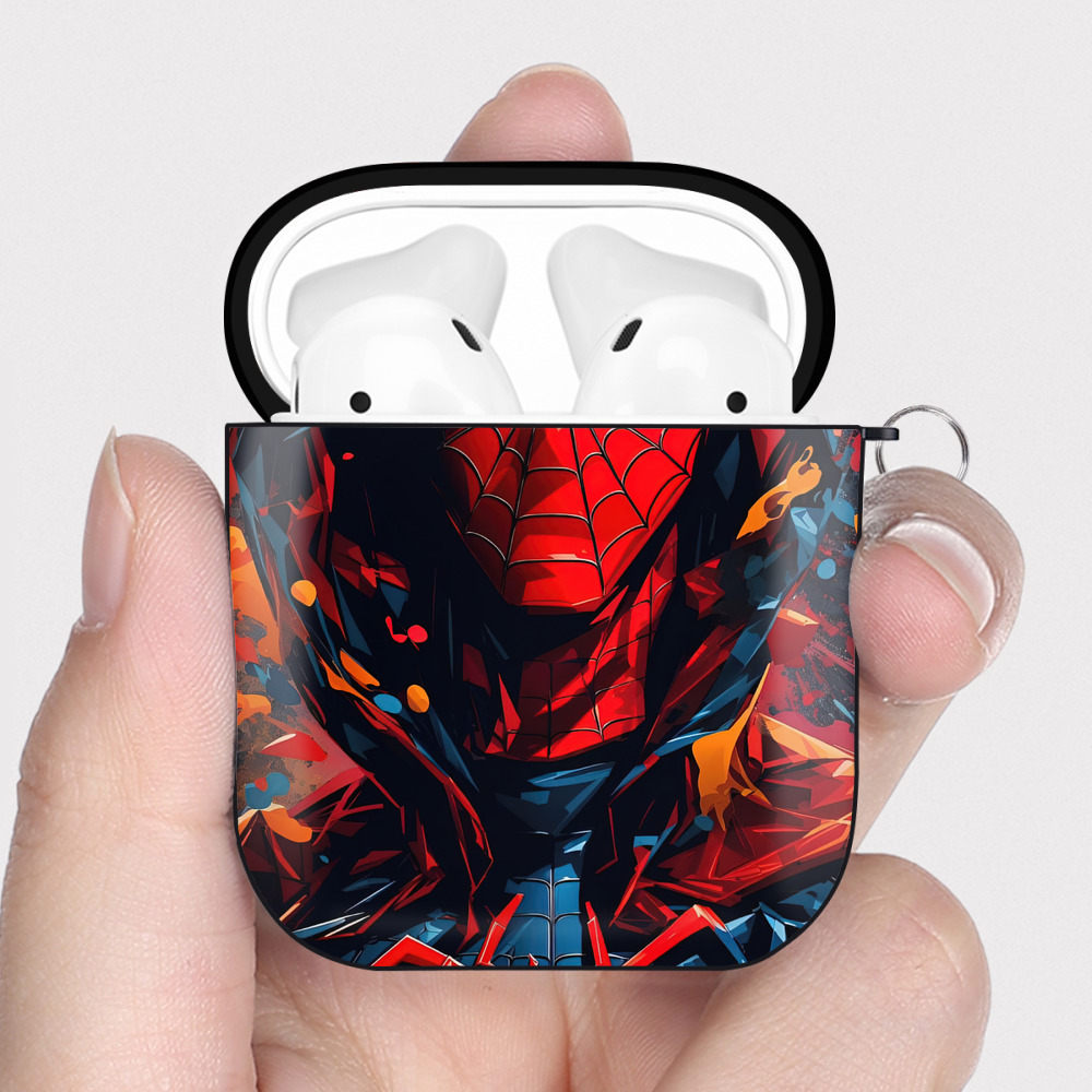 （画像用） Spider Man スパイダーマン AirPods 第2世代保護ケース ハードシェル ブラック 耐衝撃・防指紋・カラビナ付き